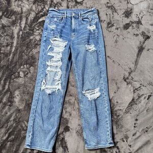 American Eagle Outfitters High Rise Distressed Blue Jeans